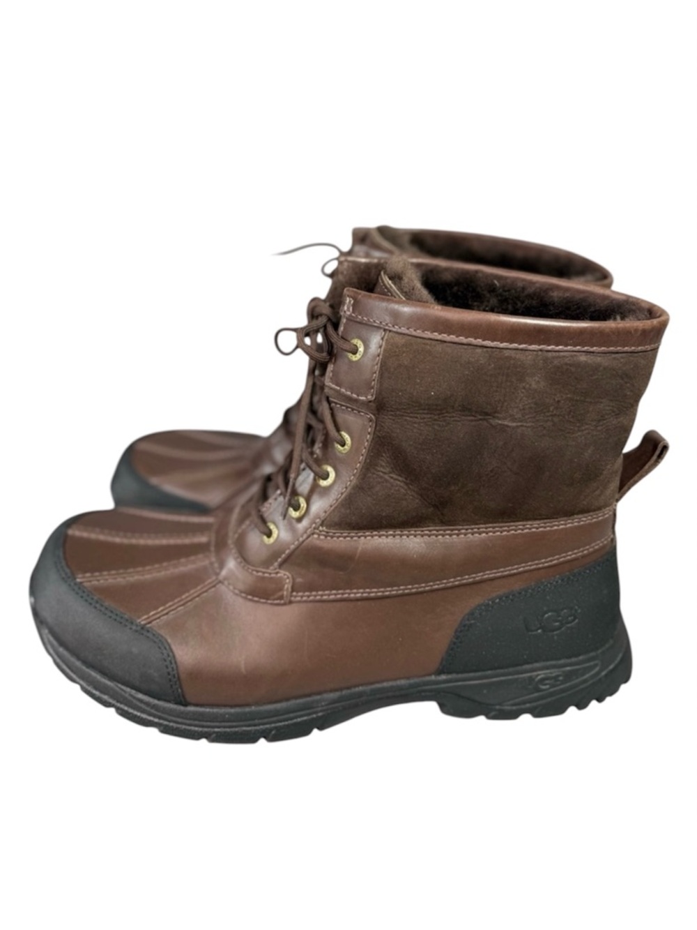 UGG Hilgard Brown Black Waterproof Suede Sheepskin Lined Lace-Up Winter Boots